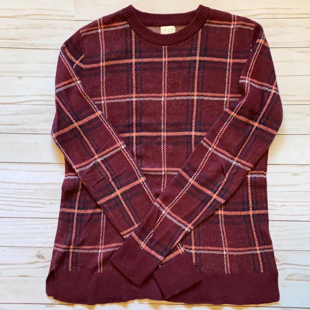 Women’s Burgundy Plaid Sweater - A New Day